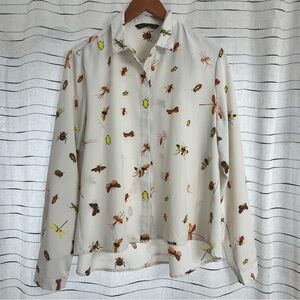 Insect Print Button-Up Blouse